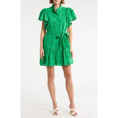 Ciebon Zenaida Eyelet Tie Waist Dress In Green