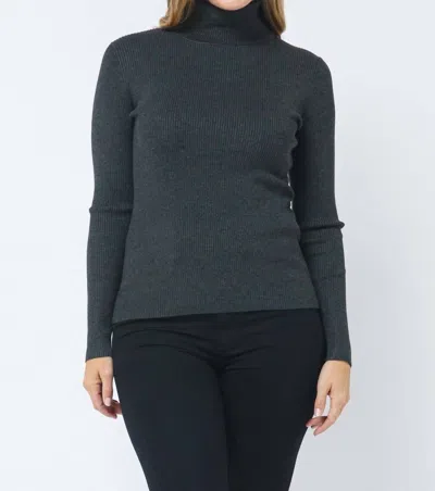 Cielo Ribbed Turtleneck Top In Charcoal