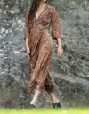Cienna Autumn Long Sleeve Wrap Dress In Browns, Golds, Honey Tones In Brown