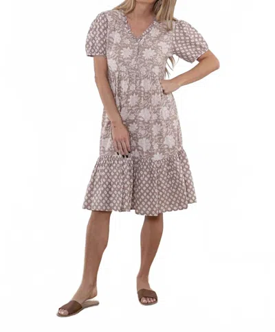 Cienna Carnation Button Dress In Taupe In Gray