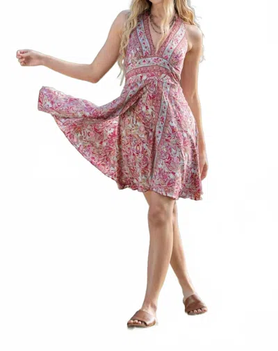 Cienna Cleo Short Halter Mini Dress In Pink In Multi