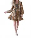 Cienna Donella Long Sleeve Mini Dress In Gold In Multi