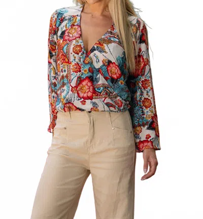 Cienna Margot Crossover Top In Ivory Multi