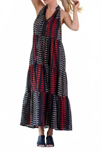 Cienna Yindi Cotton Layered Maxi Dress In Black/red In Multi
