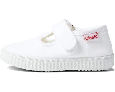 Cienta Kid's Velcro T-strap Sneakers In White