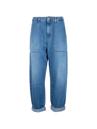 Cigala's Baggy Fatigue Patch-pocket Turned-up Jeans In Blue