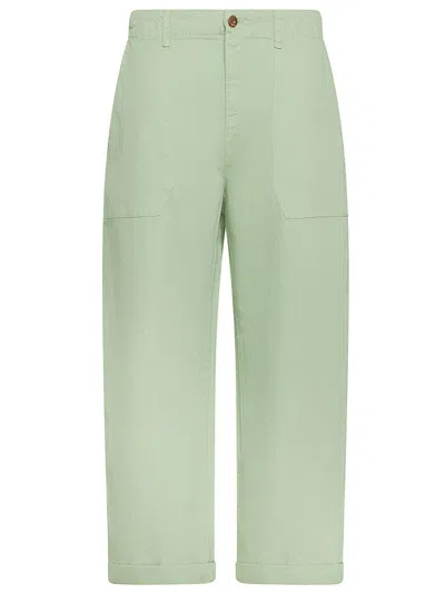 Cigala's Sage Green High-waisted Wide-leg Cotton Jeans