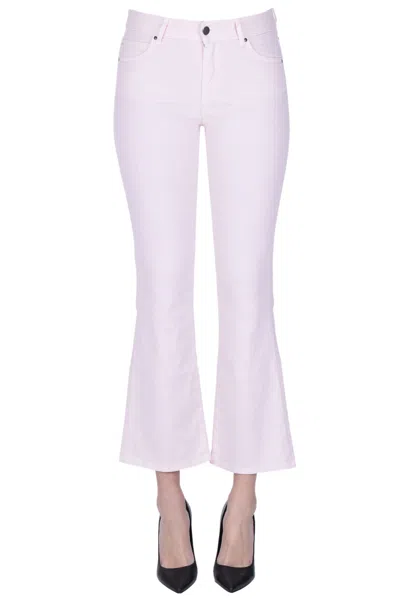 Cigala's Cropped Linen And Cotton Jeans In Pale Pink