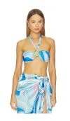 Cin Cin Coast Halo Halter Bikini Top In Blue