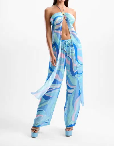 Cin Cin Coral Lobster Drape Top In Dolce Blue In Multi