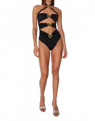 Cin Cin Diamond Heart Cut-out Swimsuit In Black