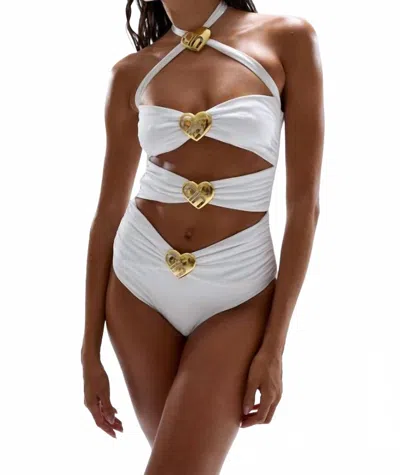 Cin Cin Diamond Heart Cut-out Swimsuit In Pearl In White