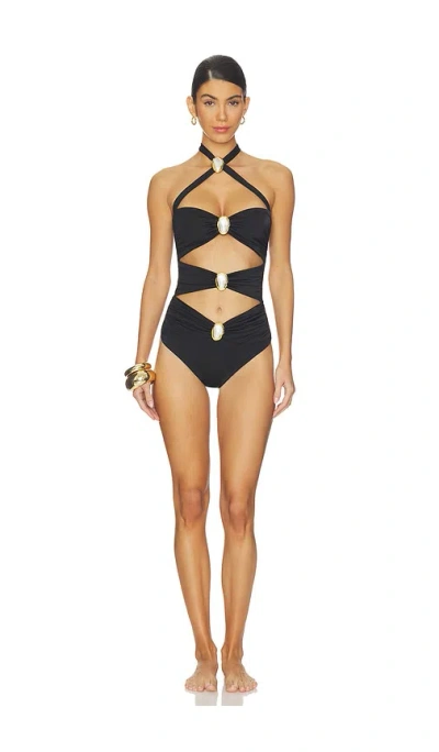 Cin Cin Diamond Moonstone Cut-out Swimsuit In Black