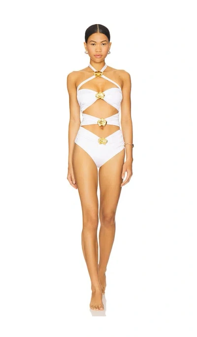 Cin Cin Diamond Orchid Cut Out One Piece Swimsuit In Pearl