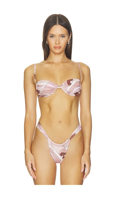 Cin Cin Pisces Ruched Bikini Top In Pink