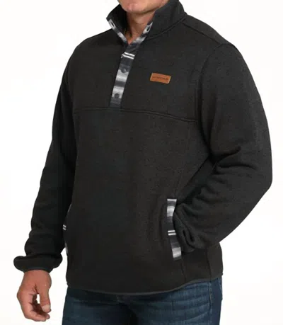 Cinch 1/4 Snap Sweater Knit Pullover Sweater In Charcoal Grey In Black