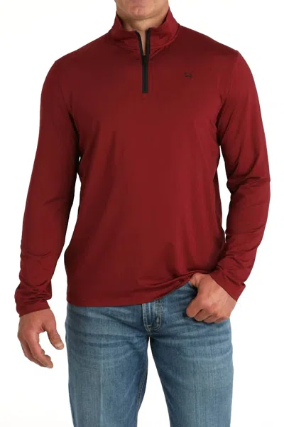 Cinch Arenaflex Quarter Zip Sweater In Burgundy In Red