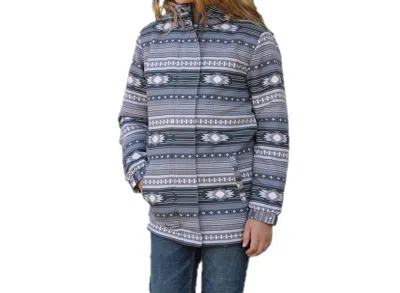 Cinch Kids' Aztec Printed Hooded Coat In Grey In Multi