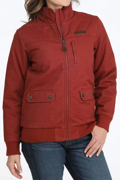 Cinch Bomber Jacket In Red In Orange