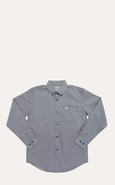 Cinch Boy's Gray & Teal Geo Print Long Sleeve Western Shirt In Blue