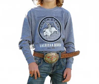Cinch Kids' Boy's Long Sleeve Logo Bullrider Tee In Grey In Blue
