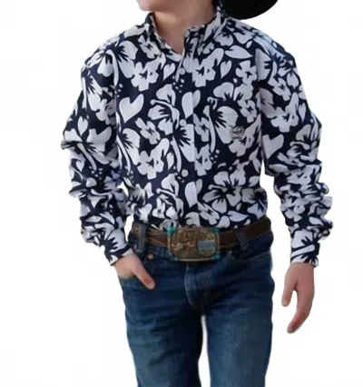 Cinch Kids' Boy's Long Sleeves Hibiscus Print In Navy In Blue
