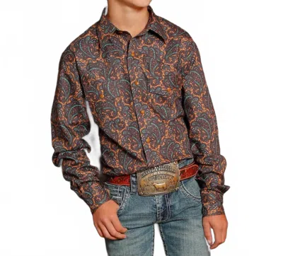 Cinch Kids' Boy's Snap Front Western Shirt In Brown