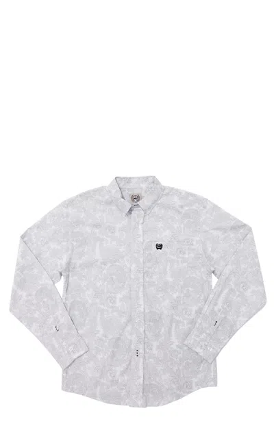 Cinch Boy's White & Gray Paisley Print Western Shirt In Blue