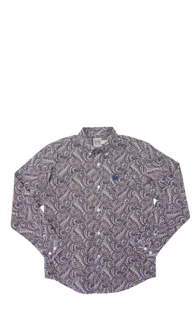 Cinch Boys' Brown & Blue Paisley Print Long Sleeve Shirt In Multi