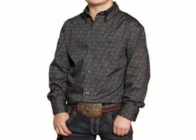 Cinch Kids' Boys Long Sleeve Printed Shirt In Charcoal In Grey
