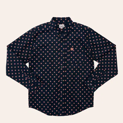 Cinch Boys' Navy & Orange Geo Print Long Sleeve Shirt In Blue