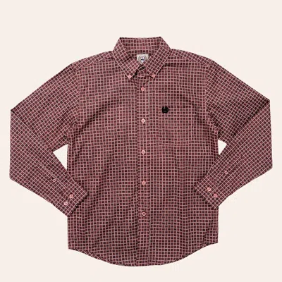 Cinch Boys' Pink & Black Geo Print Long Sleeve Shirt
