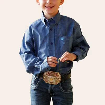 Cinch Boys' Royal Blue Geo Print Long Sleeve Shirt