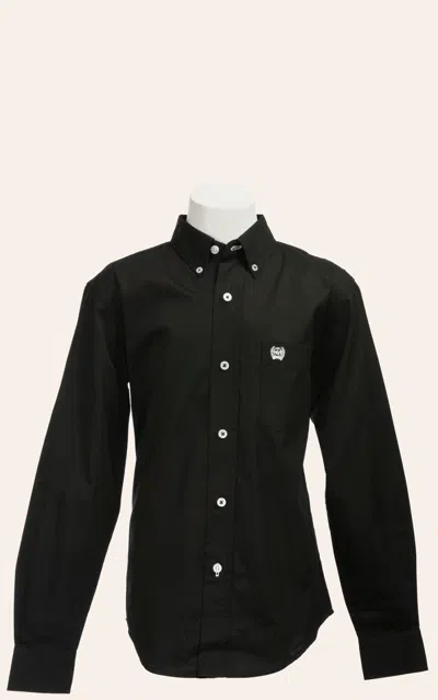 Cinch Boys' Solid Fine Weave Long Sleeve Shirt In Black