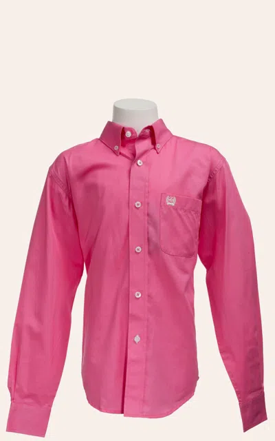 Cinch Boys' Solid Pink Long Sleeve Western Shirt