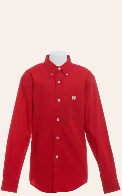Cinch Boys' Solid Red Fine Weave Long Sleeve Western Shirt
