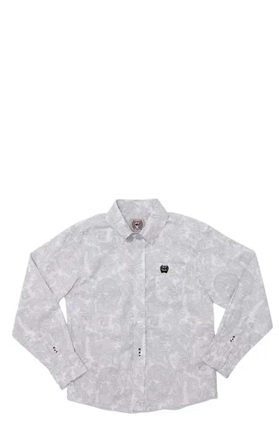 Cinch Boys White & Light Gray Paisley Print Long Sleeve Shirt In Black