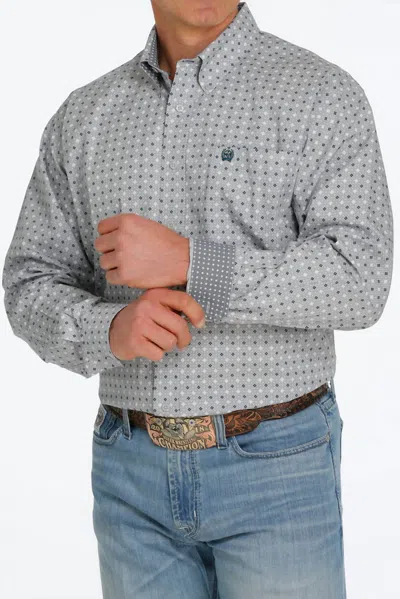 Cinch Button Down Long Sleeve Shirt In Gray
