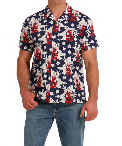Cinch Button Down Tropical Camp Shirt In Navy Multi