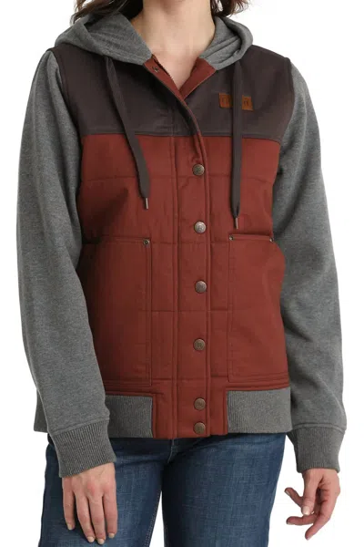Cinch Canvas Hoodie Jacket In Gray/burgundy