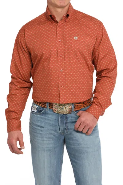 Cinch Classic Print Button-down Shirt In Orange