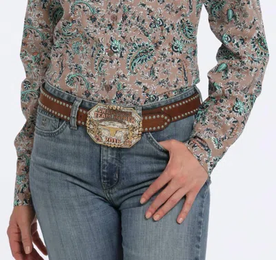 Cinch Floral Print Button Down Western Shirt In Brown
