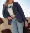 Cinch Fringe Suede Blazer In Navy In Blue