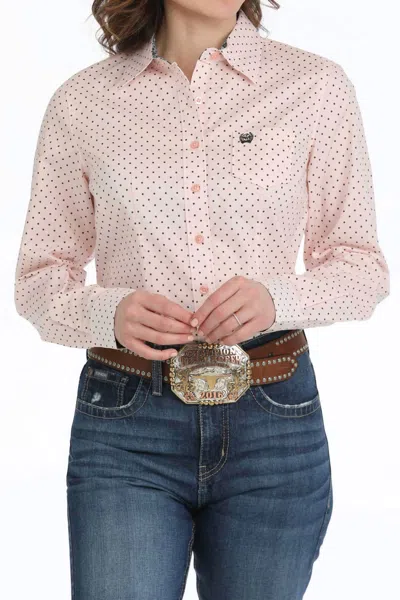 Cinch Geo Button Long Sleeve Shirt In Pink