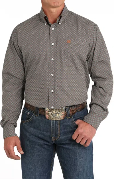Cinch Geometric Button Down Shirt In Brown In Gray