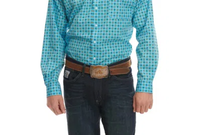 Cinch Geometric Long Sleeve Shirt In Turquoise
