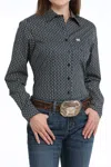 Cinch Geometric Print Button-down Long Sleeve Western Shirt In Navy In Blue