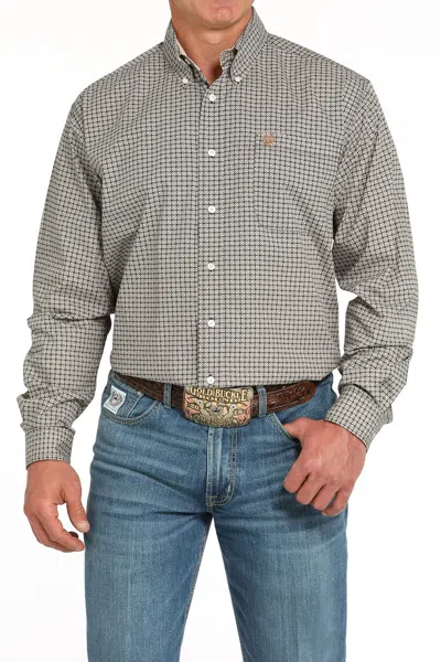 Cinch Geometric Print Long Sleeve Shirt In Brown In Gray