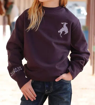 Cinch Kids' Girls Saddle Up Crewneck Sweatshirt In Purple
