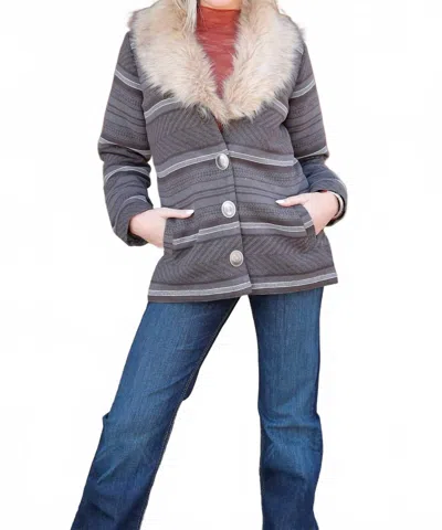 Cinch Ladies Jacket Western Stripe Button Below The Waist In Grey In Gray